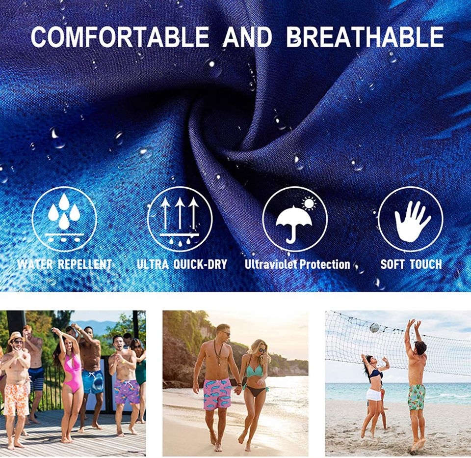 Mens Hawaii Quick Dry Breathable Swim Trunks with Pockets Casual Pants