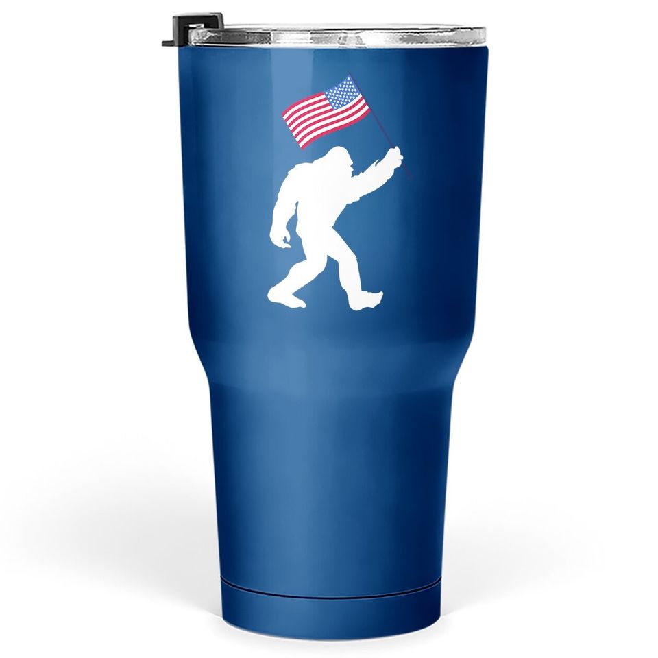 Bigfoot With American Flag Funny 4th Of July Tumbler 30 Oz