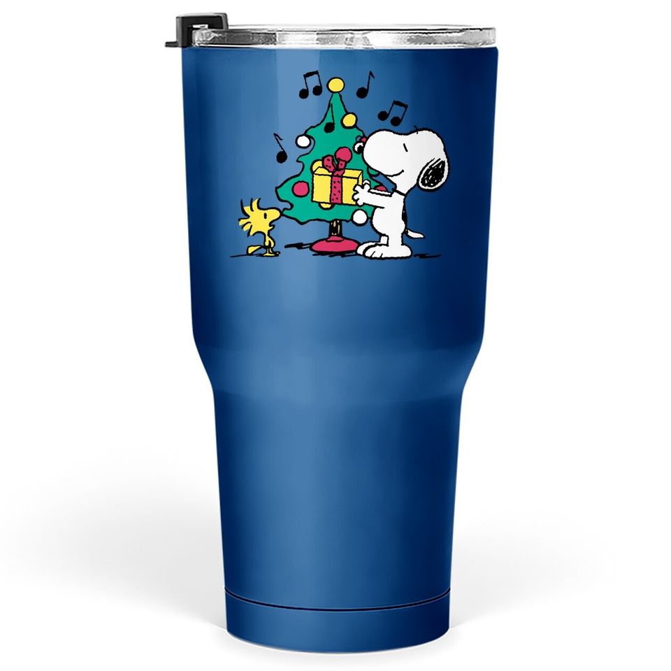 Snoopy And Woodstock Holiday Christmas Tree Tumbler 30 Oz