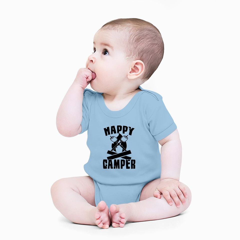 Happy Camper Baby Bodysuit Funny Camping Cool Hiking Graphic Vintage Tee 80s Saying