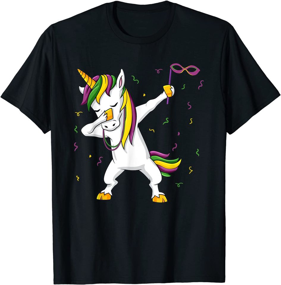Dabbing Unicorn Mardi Gras Funny Girls Kids Dab T-Shirt