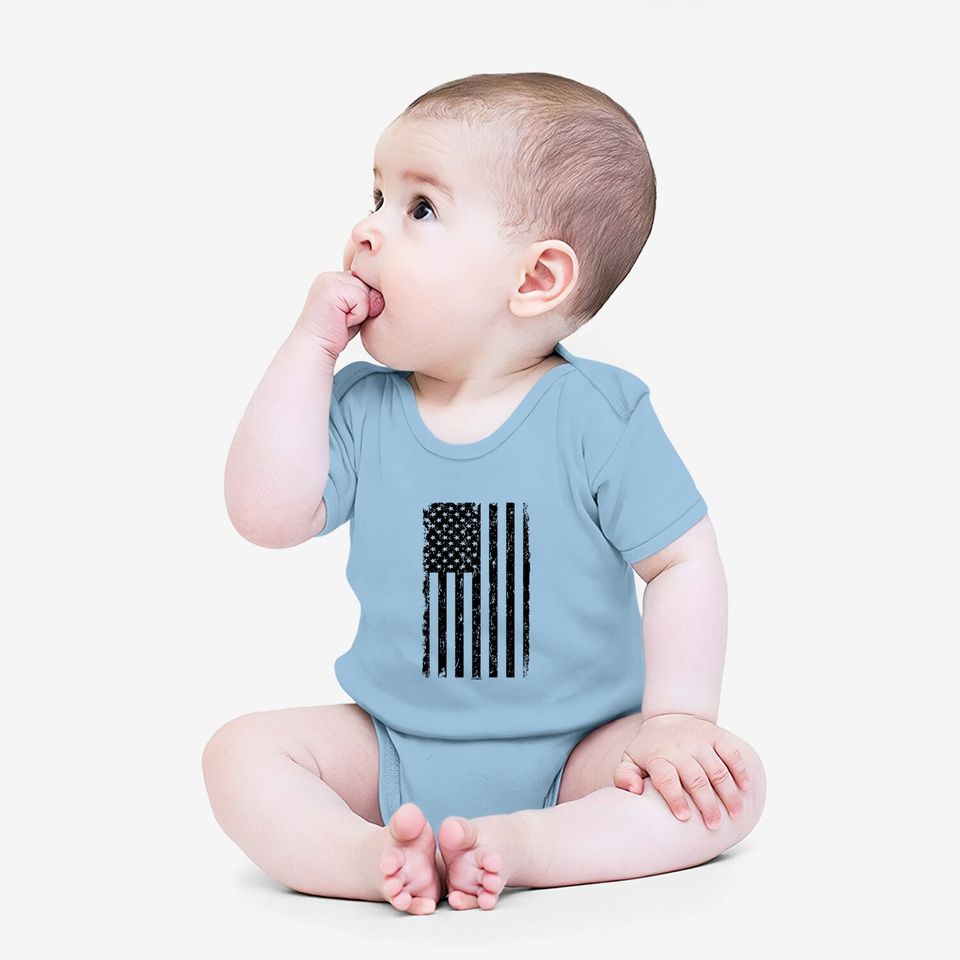 Distressed Black Usa Flag - United States Baby Bodysuit