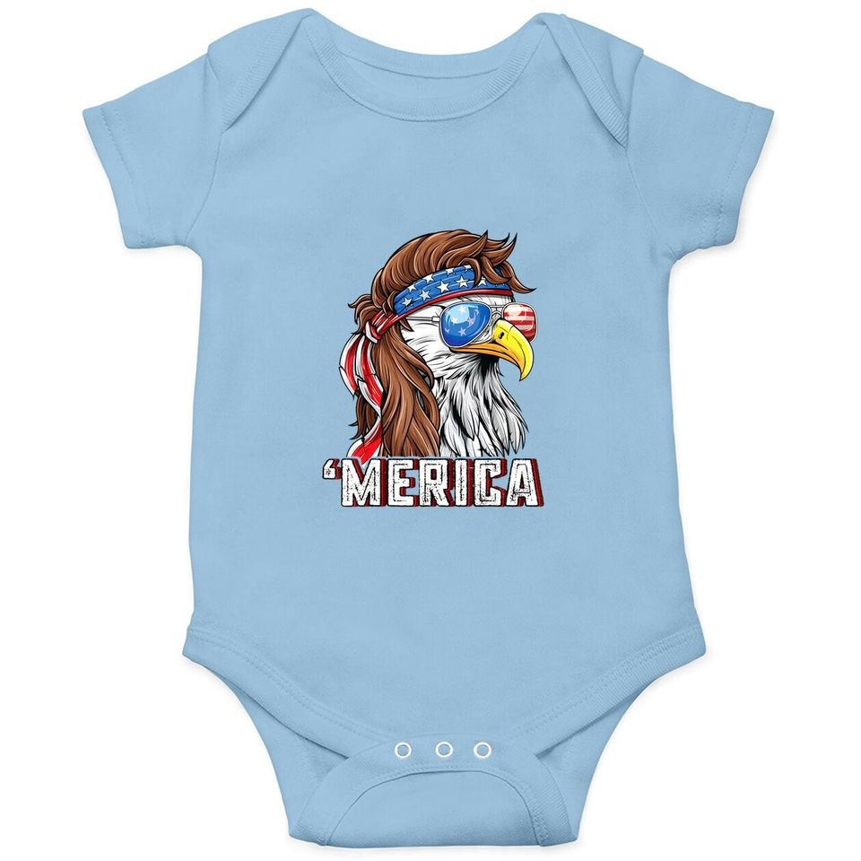 Merica Usa American Flag Patriotic 4th Of July Bald Eagle Baby Bodysuit