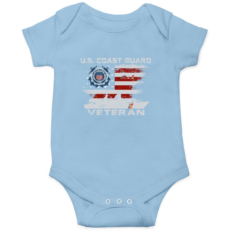 Us Coast Guard Veteran Baby Bodysuit Vintage Veteran Flag Tees Baby Bodysuit