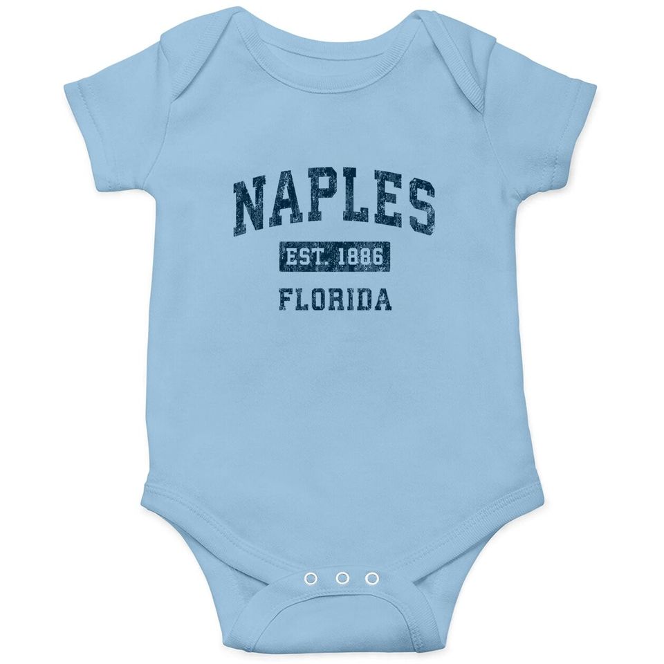 Naples Florida Fl Vintage Sports Design Navy Print Baby Bodysuit