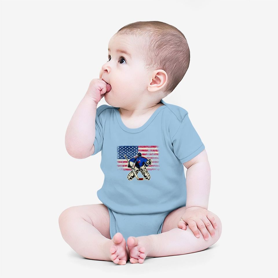 Ice Hockey Goalie Usa Flag Gift For Goalie Baby Bodysuit