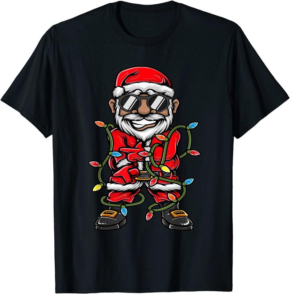 Christmas Black African American Santa Claus Pajama T-Shirt