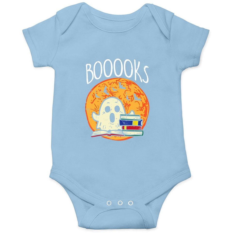 Boooks Moon Ghost Halloween Bookworm Librarian Teacher Book Baby Bodysuit
