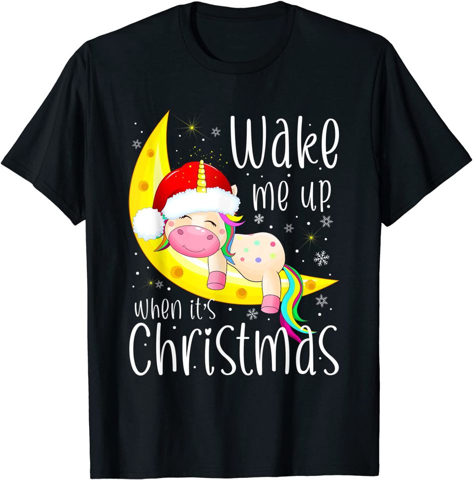 Wake me up when it's Christmas Kids Girls Gift Cute Unicorn T-Shirt
