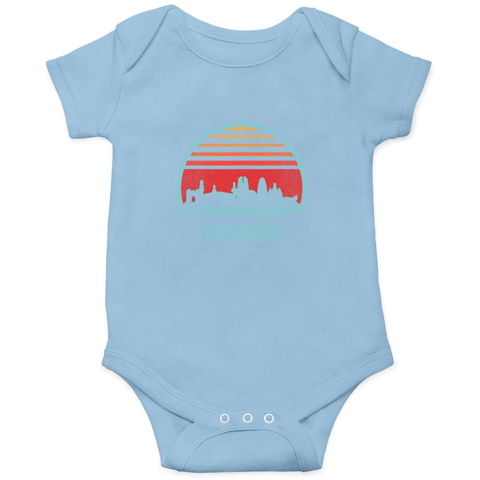 Barcelona City Skyline Retro 80s Style Souvenir Gift Baby Bodysuit