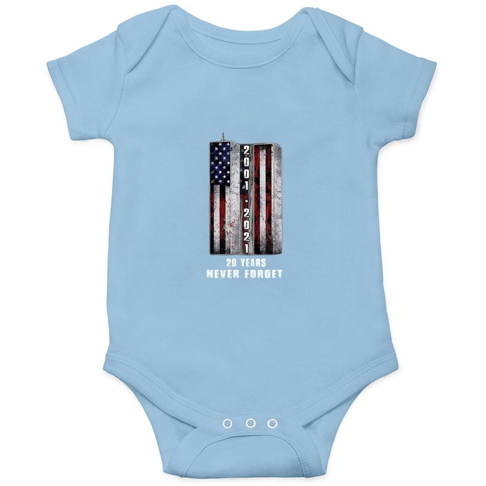Never Forget Patriotic 911 20 Years Anniversary Baby Bodysuit