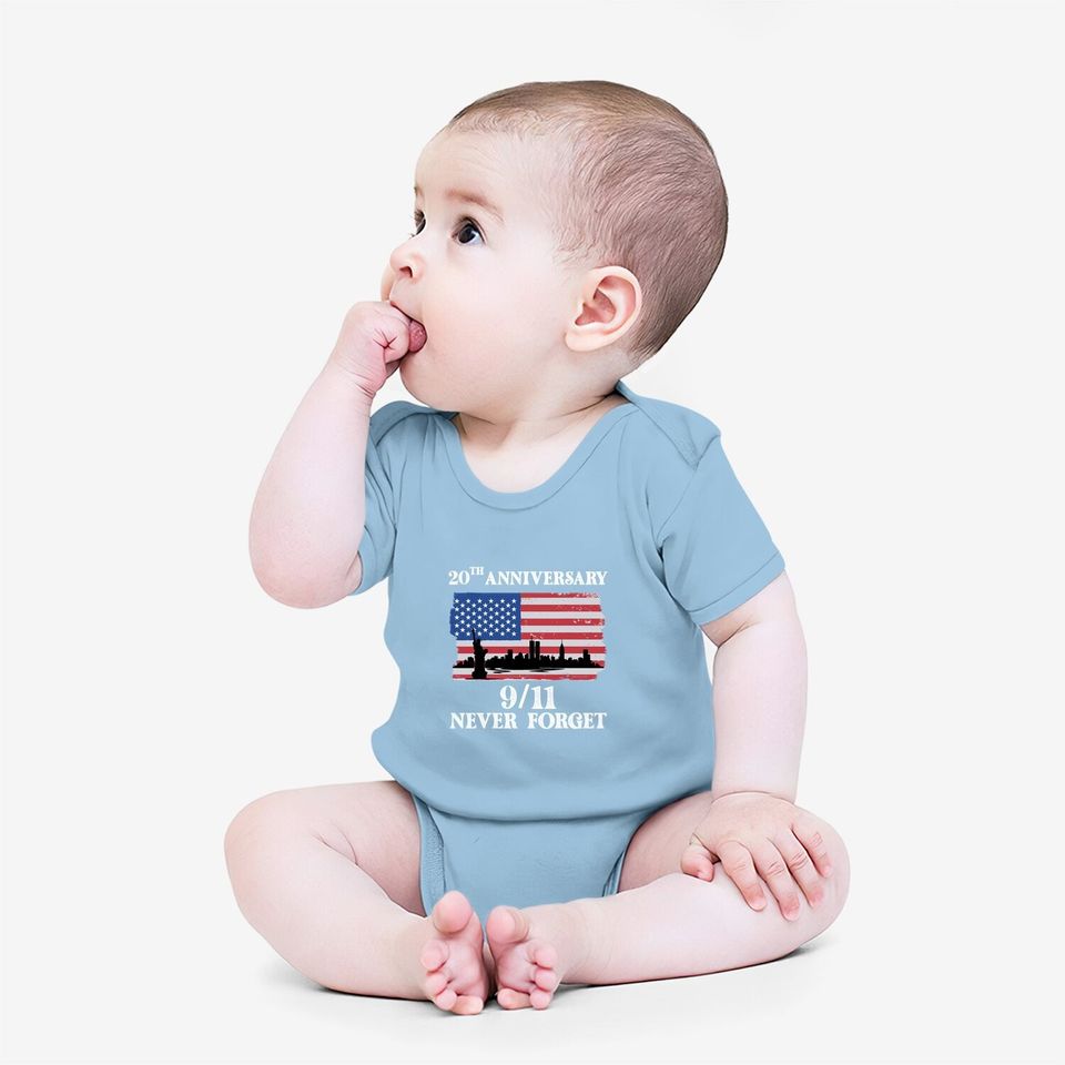 Never Forget 9/11 20th Anniversary 2021 Usa Flag Baby Bodysuit