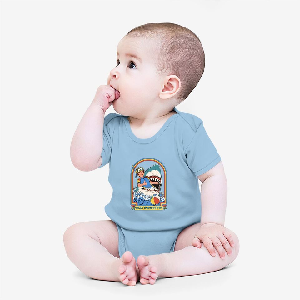 Stay Positive Shark Attack Vintage Retro Comedy Funny Baby Bodysuit