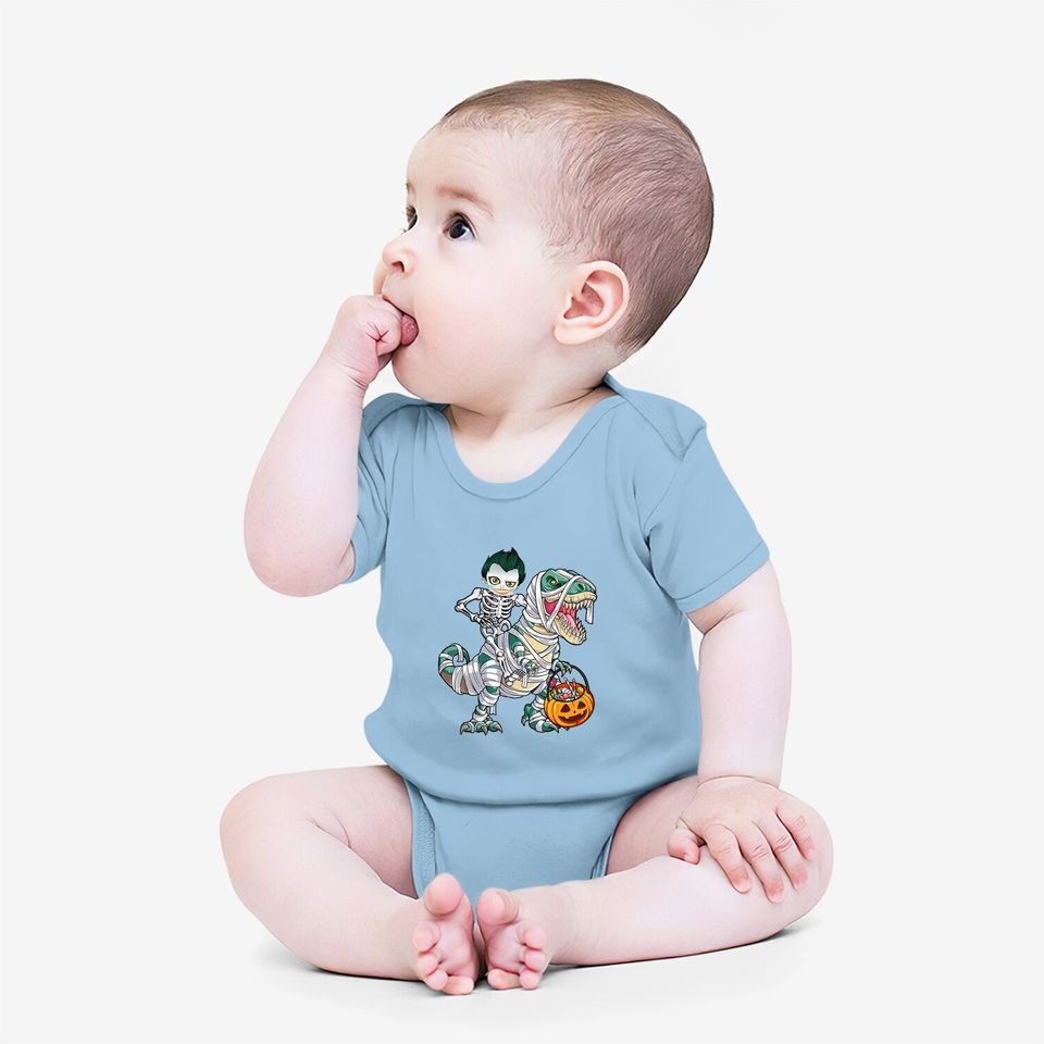 Skeleton Riding Mummy Dinosaur T-rex Halloween Joker Baby Bodysuit