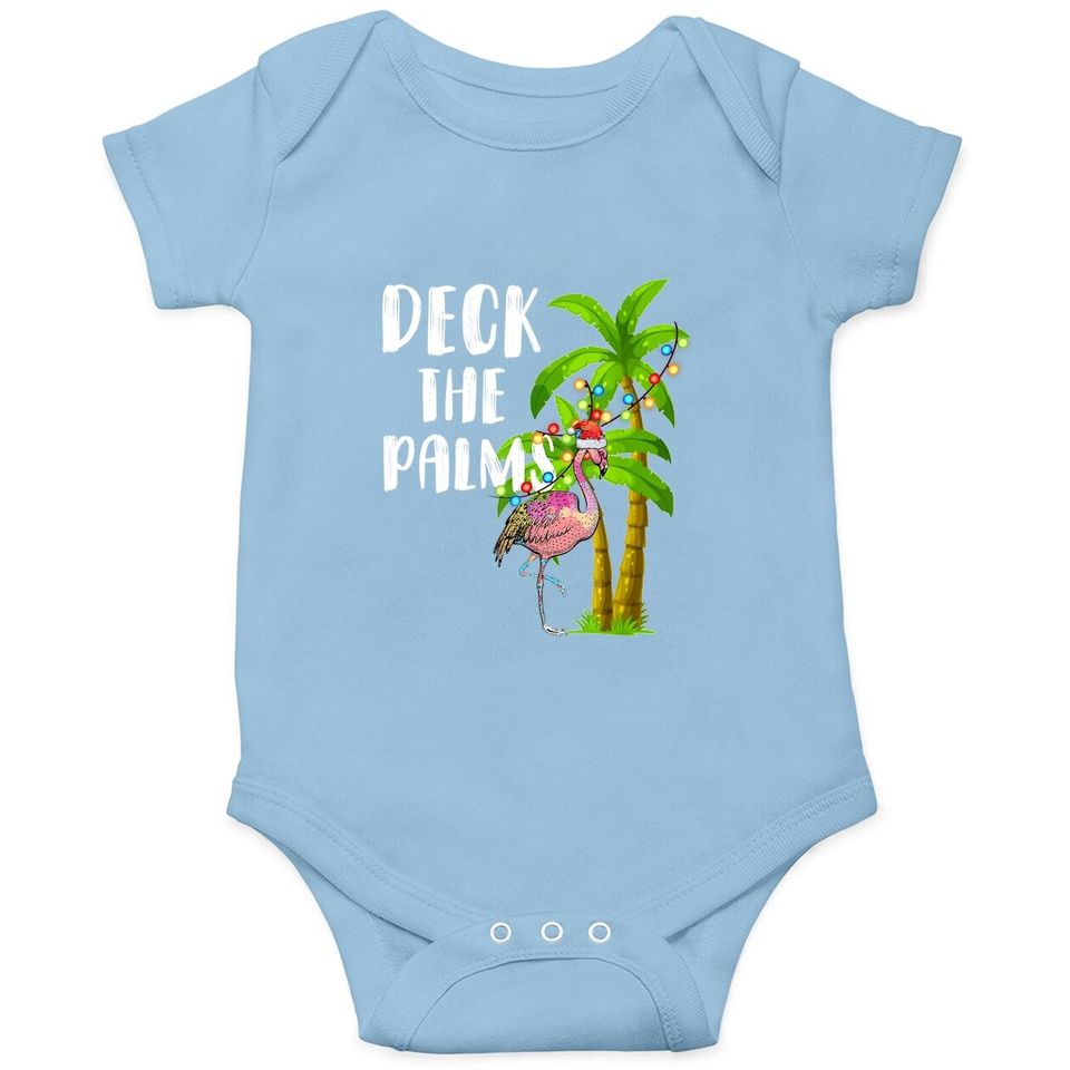Deck The Palms Tropical Christmas Pink Flamingos Palm Tree Baby Bodysuit