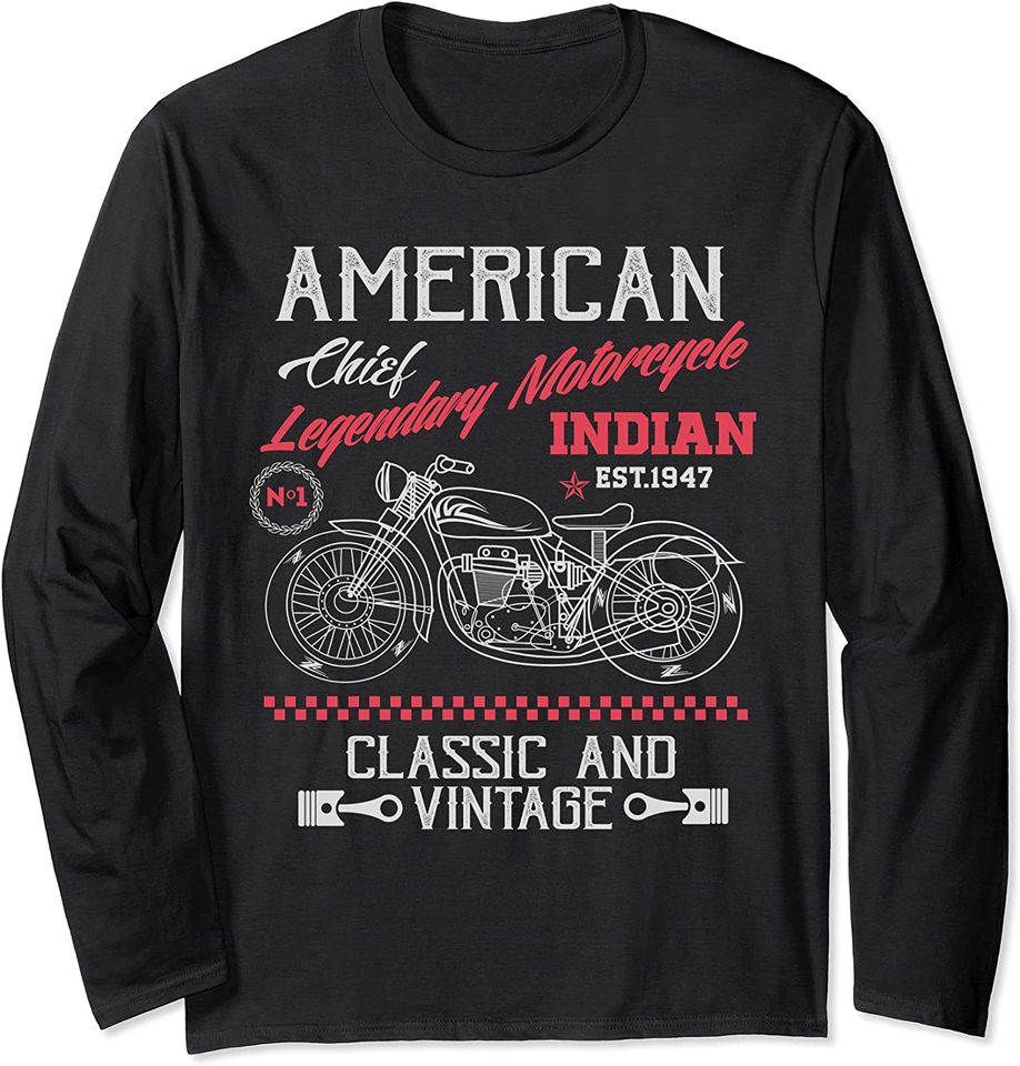Vintage American Motorcycle Indian old bikers Long Sleeve