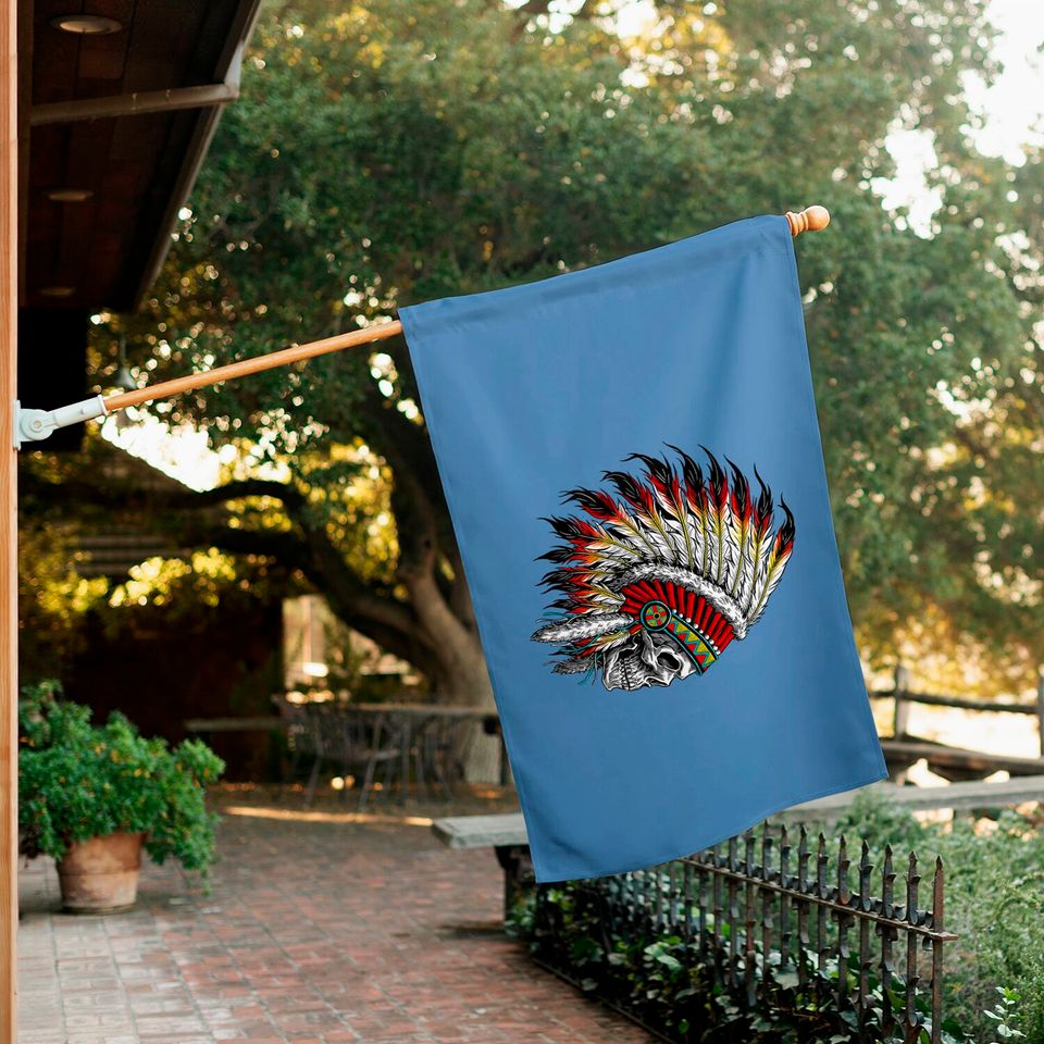Native American Indian Chief Skull Motorcycle Headdress House Flag