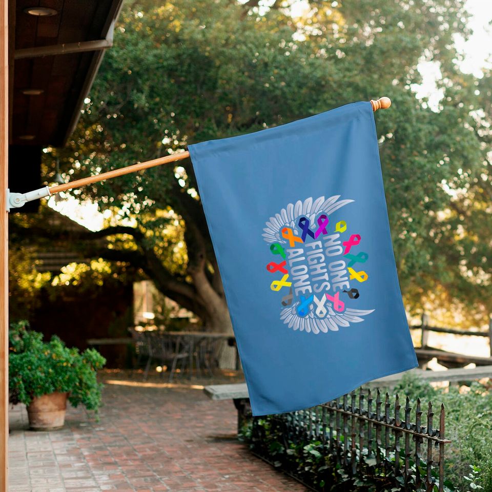 No One Fights Alone Multicolor Ribbon For Cancer Awareness House Flag