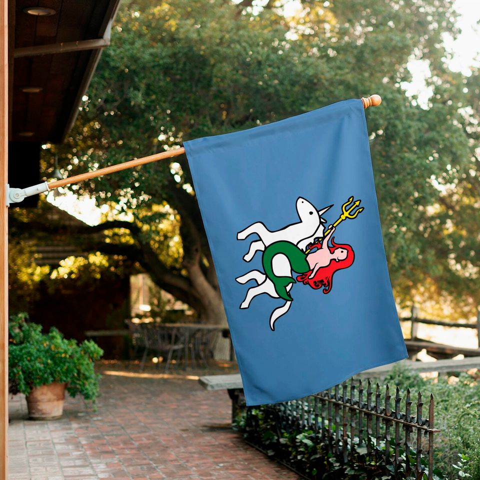 Mermaid Riding Unicorn Fitted House Flag