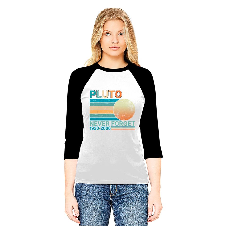 Pluto Never Forget Science Space Graphic Retro Baseball Tee