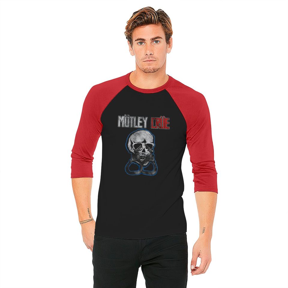 Motley Crue Heavy Metal Band Skull & Cuffs Adult Short Sleeve Baseball Tee