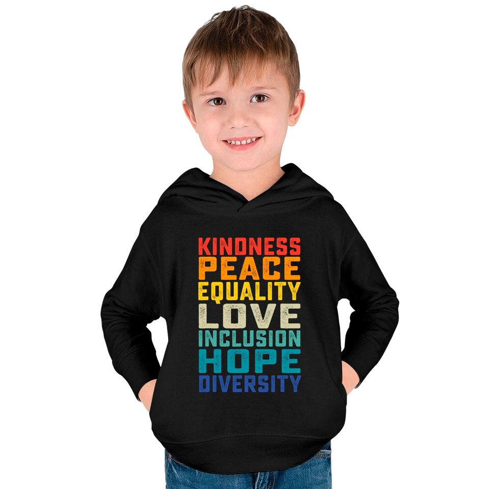 Peace Love Equality Inclusion Diversity Human Rights Kids Pullover Hoodie
