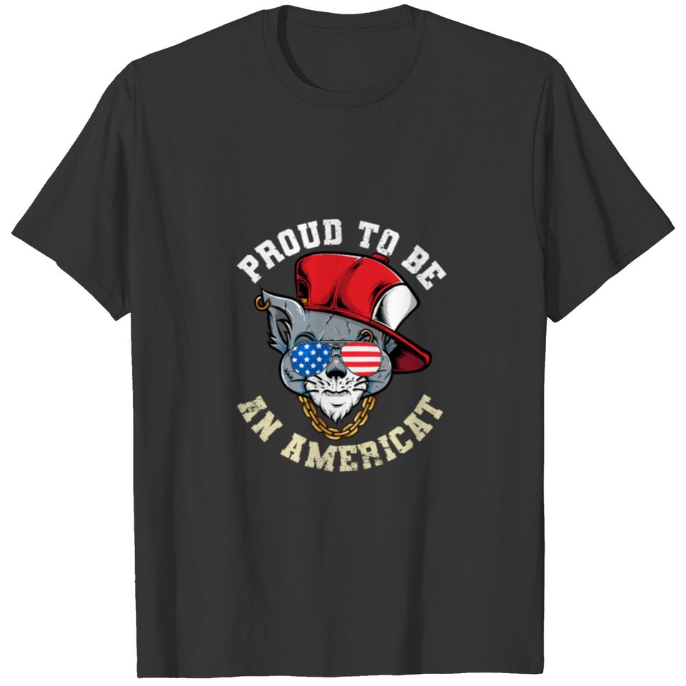 Americat Cat 4th of July, Funny American Cat illus T-shirt