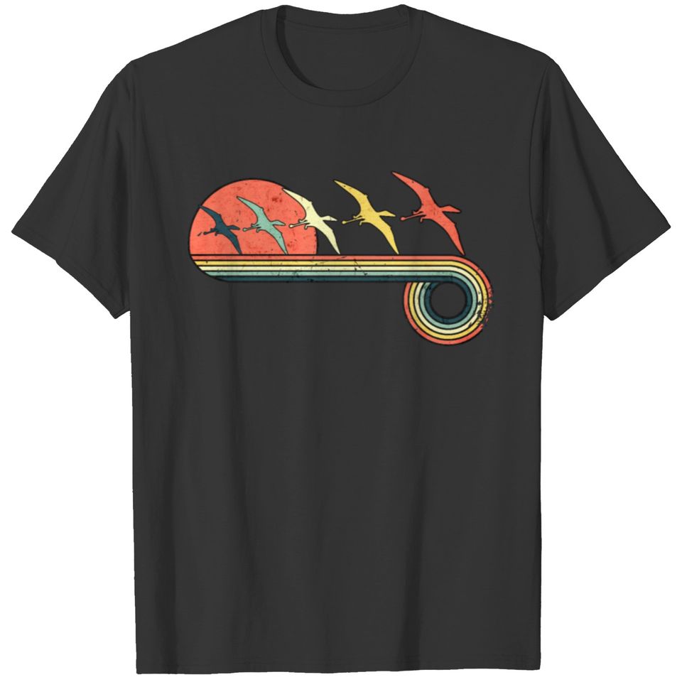PTEROSAUR Dinosaur Vintage Sunset Rainbow Color T-shirt