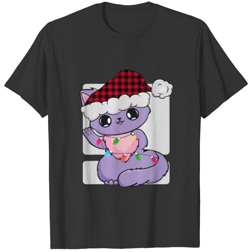 Black Cat Anime Kawaii Cute Chibi Christmas Day Sa T-shirt