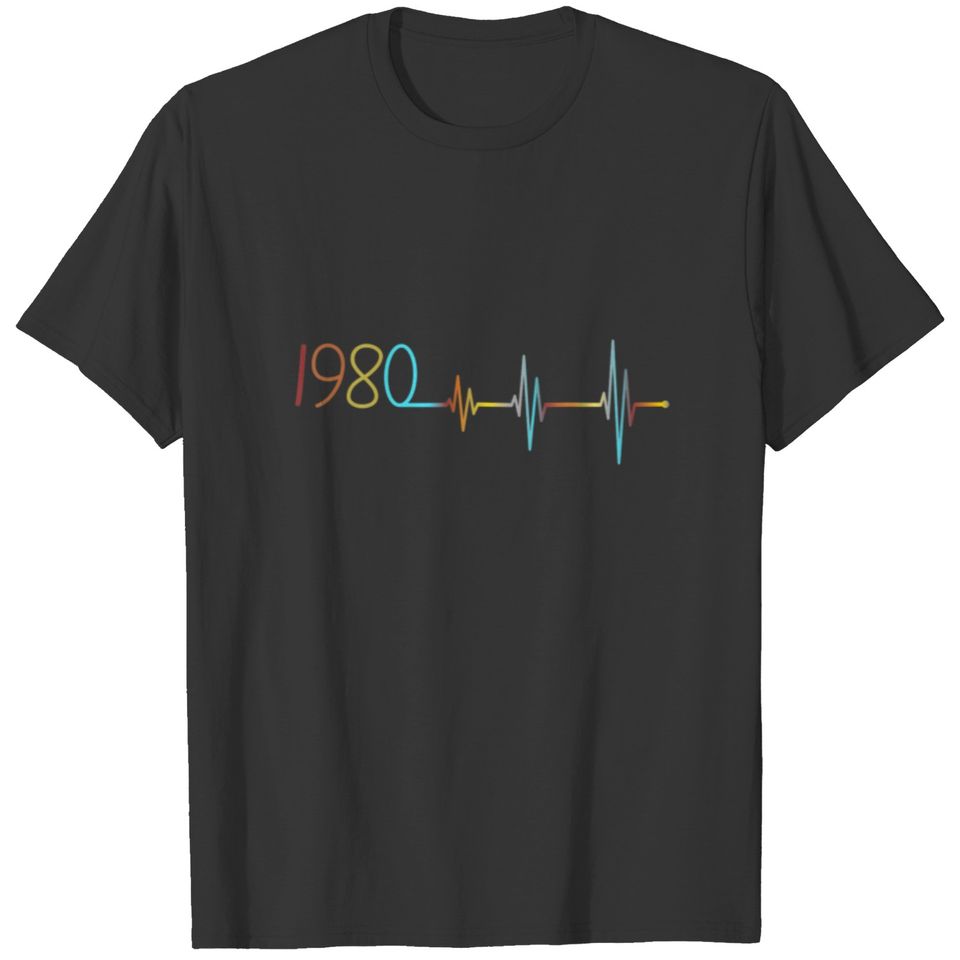 Birthday Cool Heartbeat ECG Year Born 1980 Vintage T-shirt