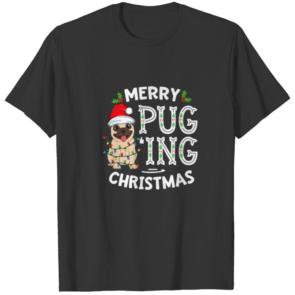 Pug Santa Hat Lights Christmas Pajama Merry Puggin T-shirt