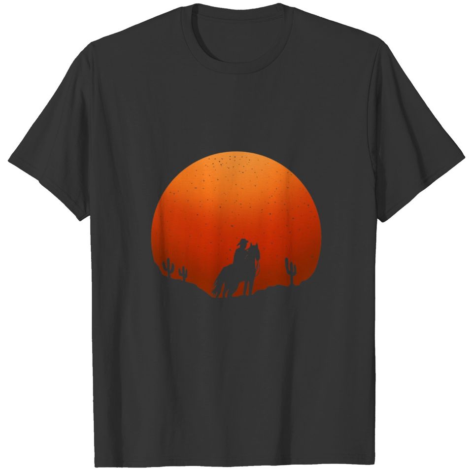 Cowboy with horse Wild West sunset landscape T-shirt