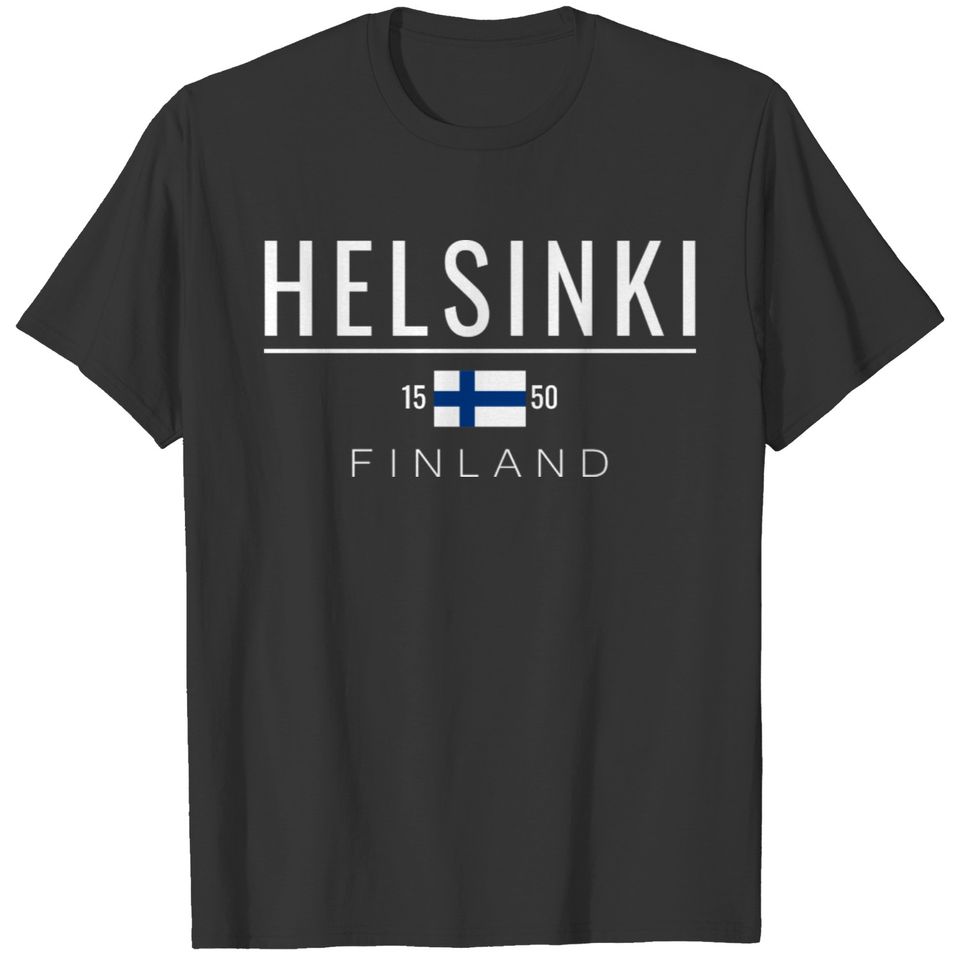 Helsinki Finland Flag 1550 Black White Text T-shirt
