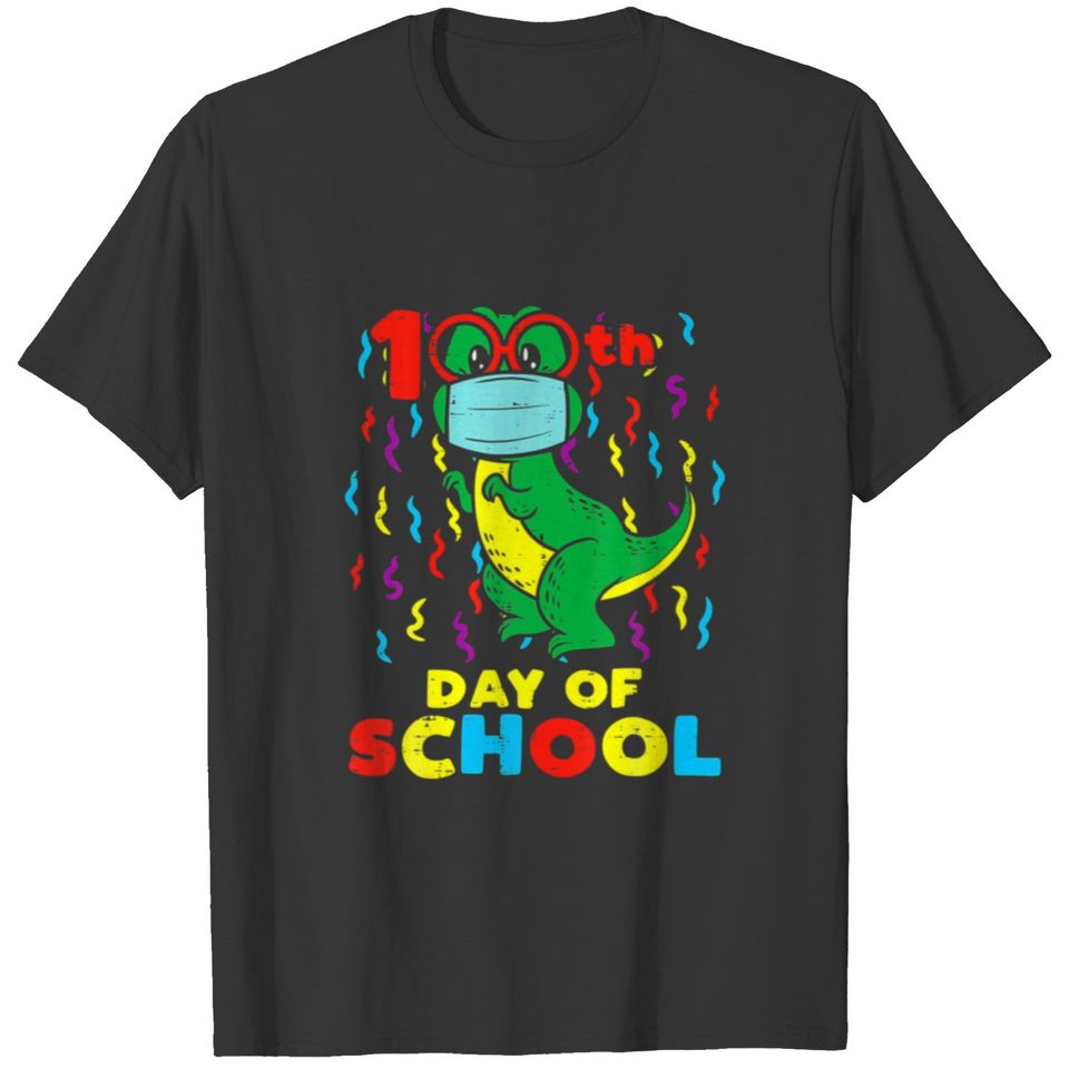100Th Day Of School T Rex Dino Face Mask 100 Days T-shirt