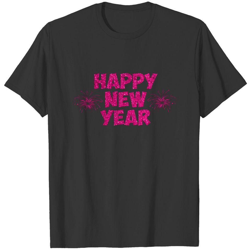 pink happy new year fireworks T-shirt