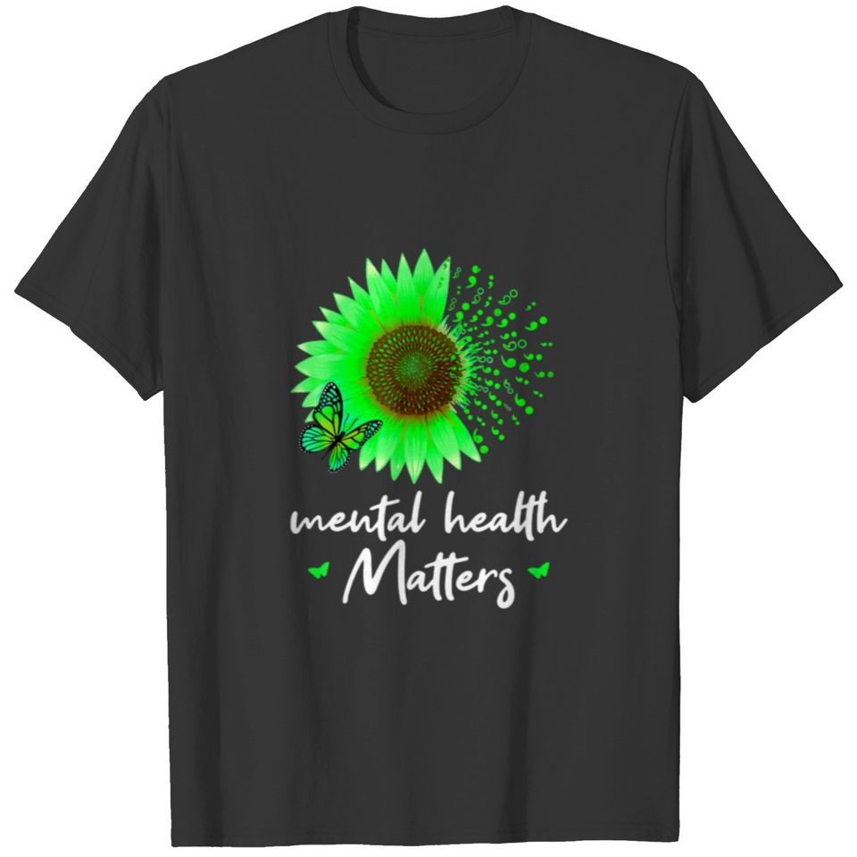 Mental Health Matters Green Sunflower Butterfly Aw T-shirt