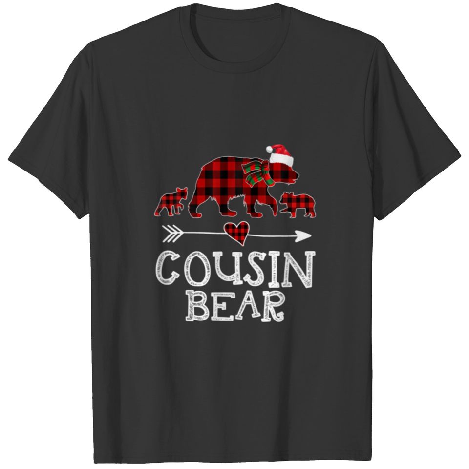 Cousin Bear Christmas Pajama Red Plaid Buffalo T-shirt
