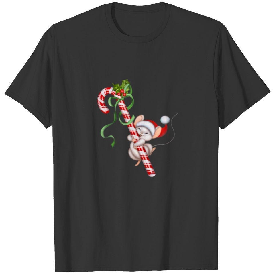 Vintage Christmas Mouse Sliding Down A Candy Cane T-shirt