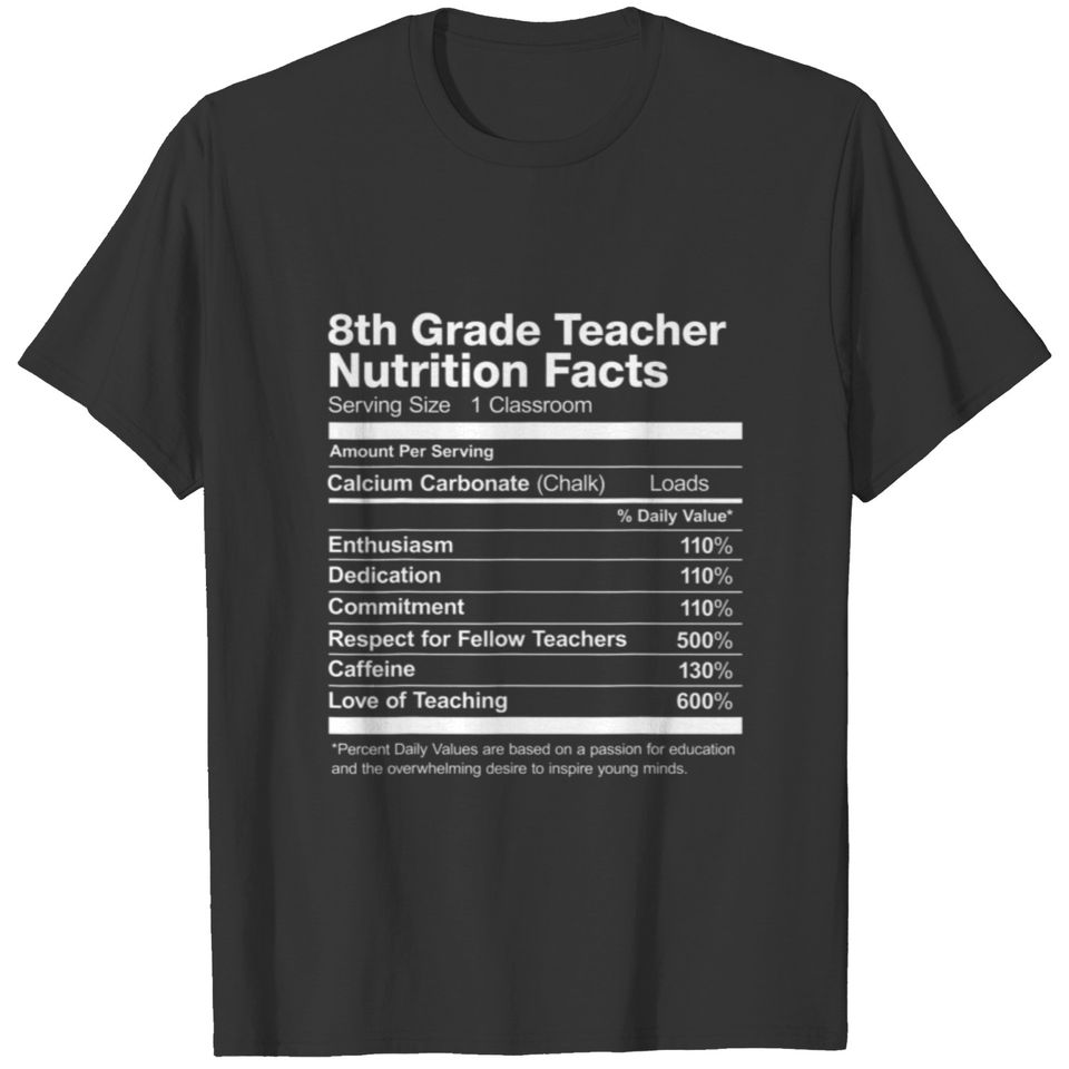 8Th Grade Teacher Nutrition Facts List Funny T-shirt