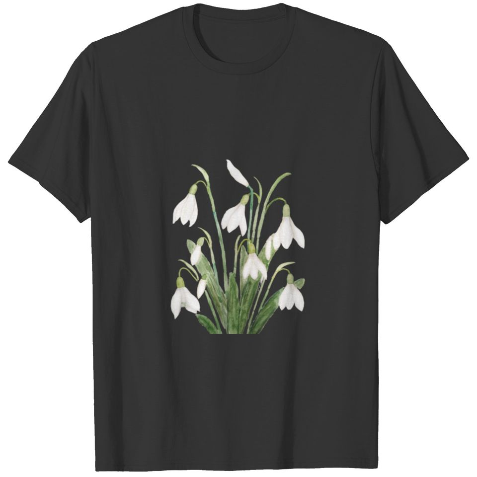 white snowdrop flower botanical watercolor paintin T-shirt