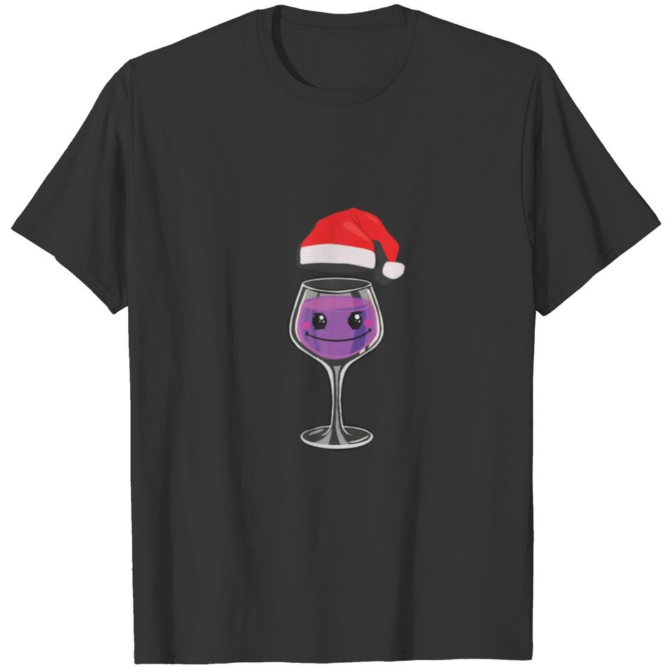 Mens Mens Wine Glasses Santa Hat Christmas Funny W T-shirt