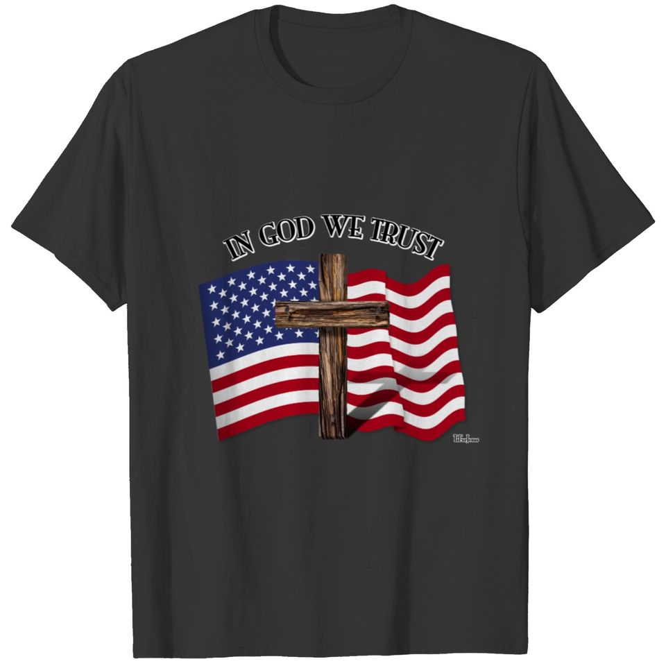 In God We Trust with Rugged Cross and US Flag Polo T-shirt