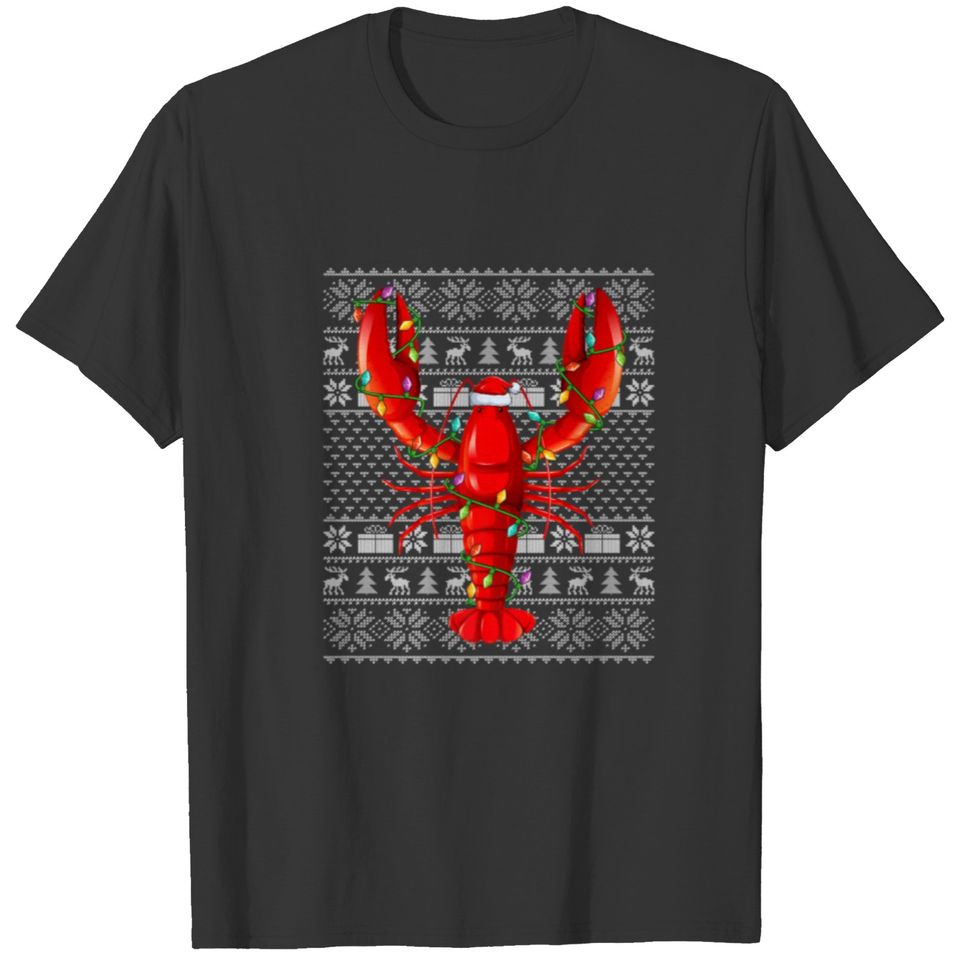 Lobster Fish Lover Santa Hat Ugly Lobster Christma T-shirt