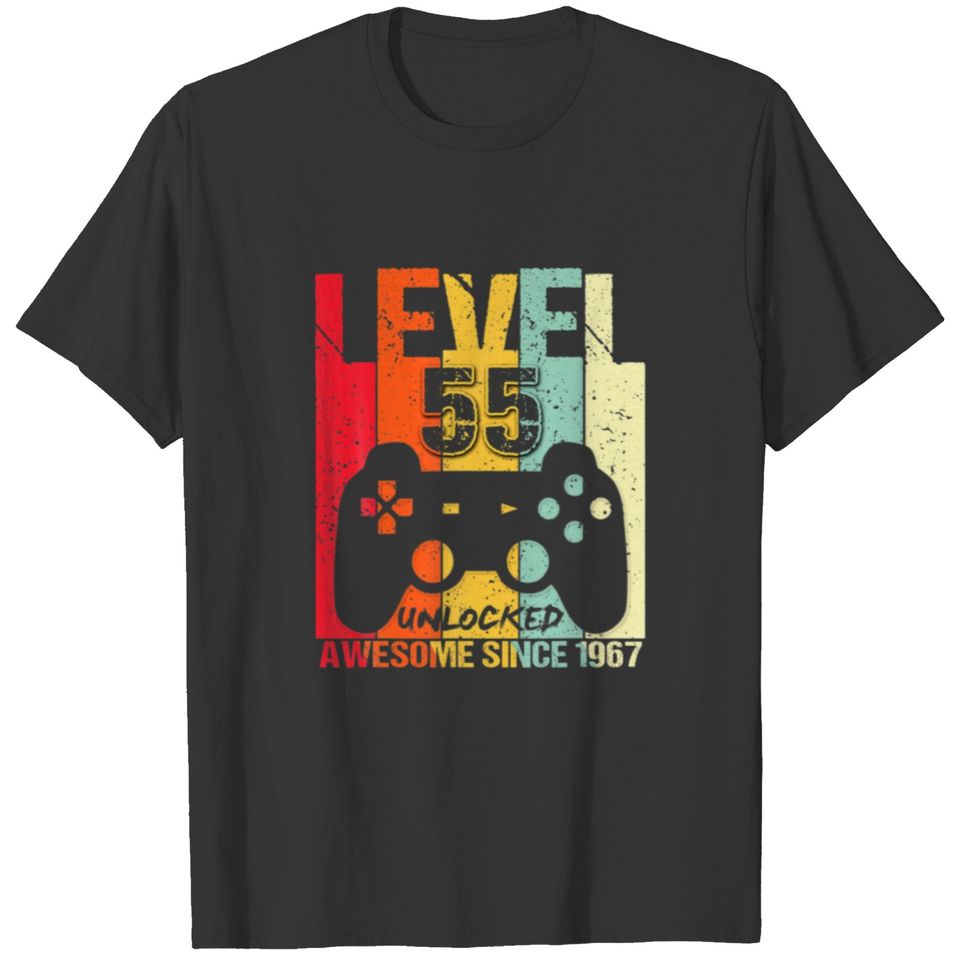 Level 55 Unlocked Awesome Since 1967 Gamer 55Th Bi T-shirt