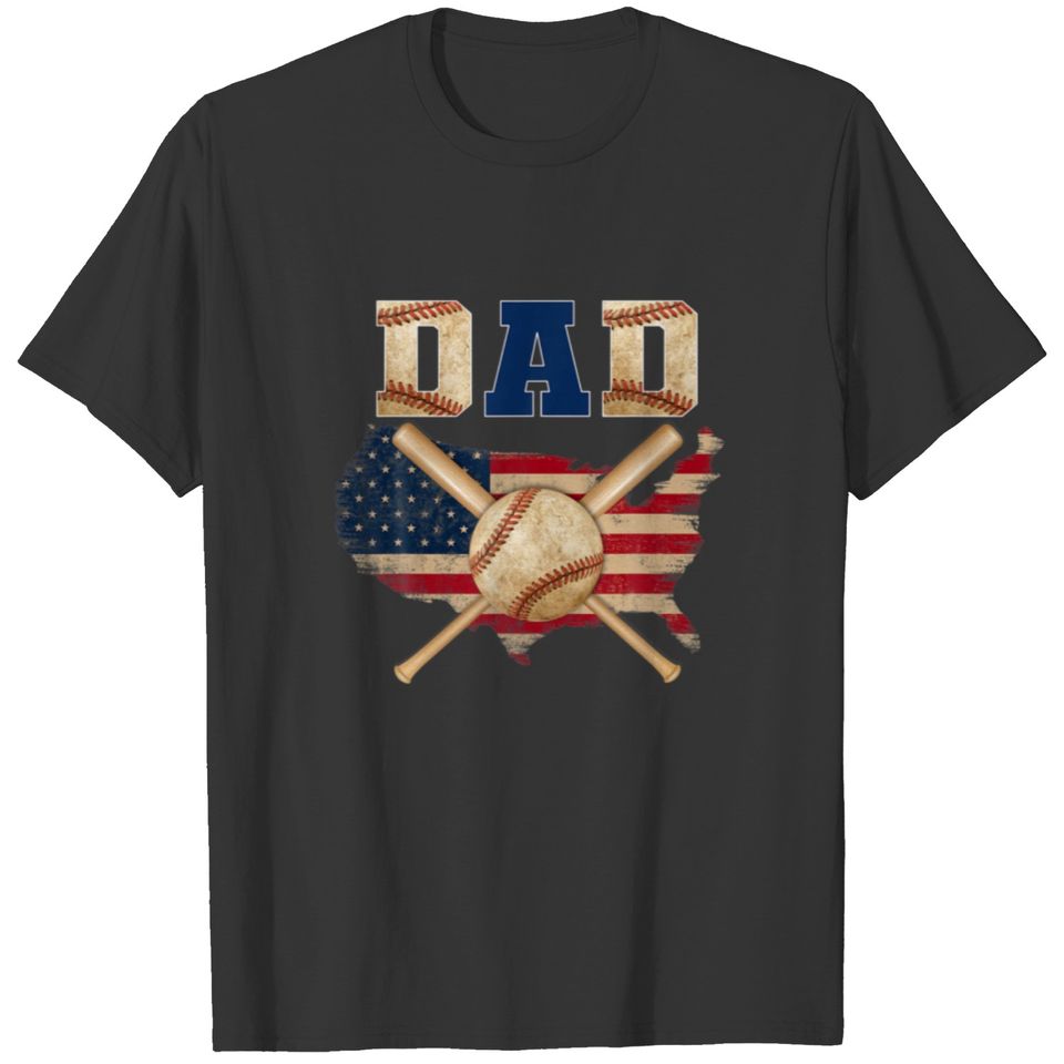 Vintage Proud Baseball Dad Cool American Flag T-shirt