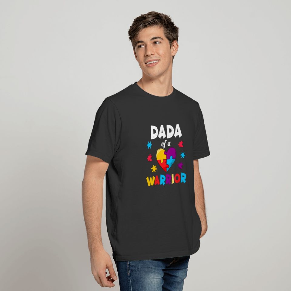 Dad Puzzle Warrior Heart Autism Awareness T-shirt