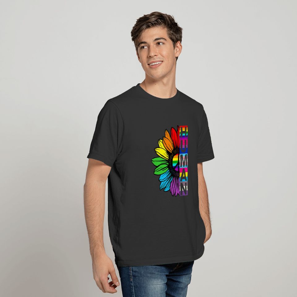 Human Sunflower Rainbow LGBT Flag Gay Pride T-shirt