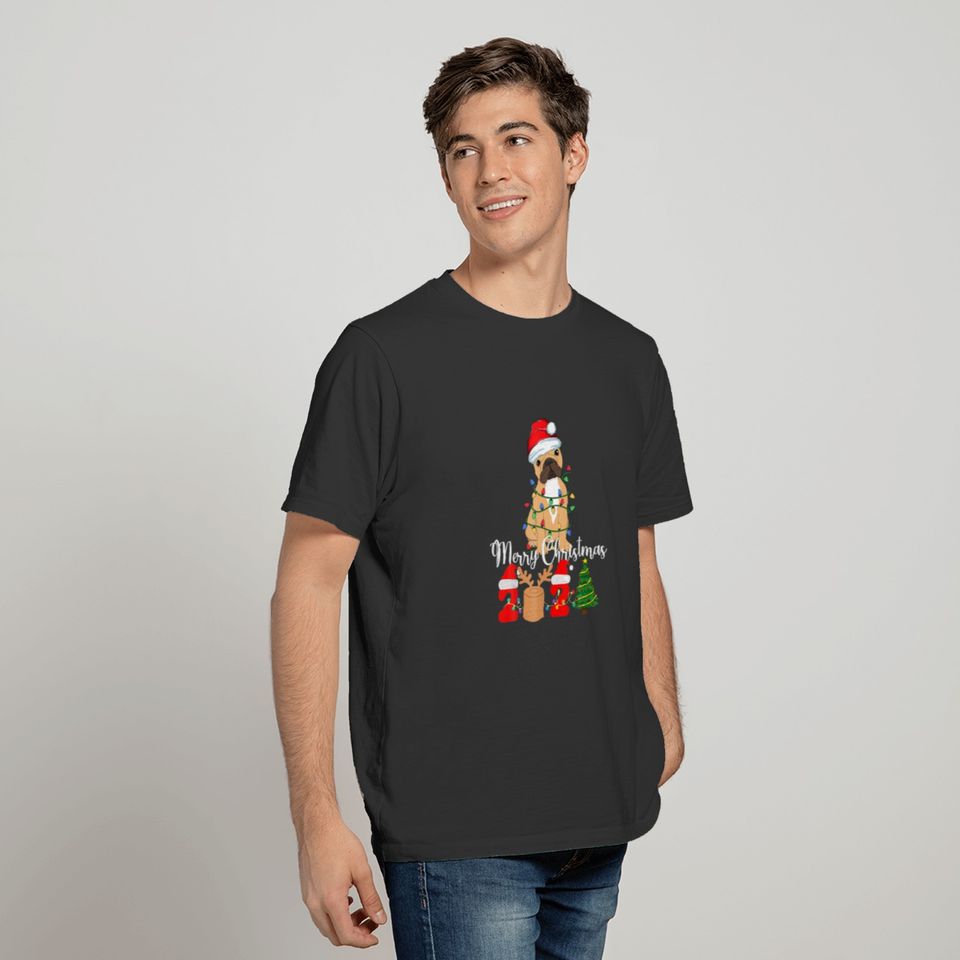 French Bulldog Christmas Tree Light Santa Dog Xmas T-shirt