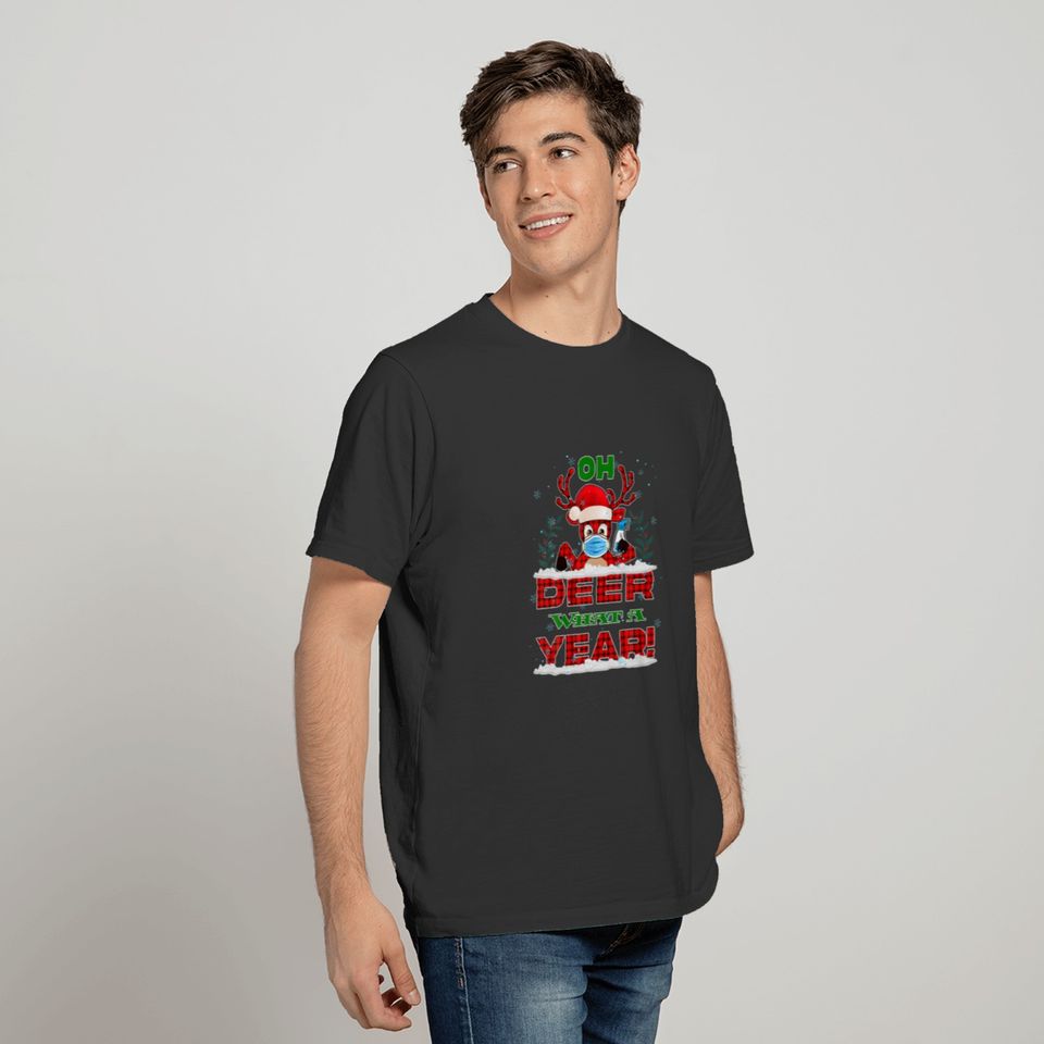 Reindeer In Mask Funny Christmas Oh Deer What A Ye T-shirt
