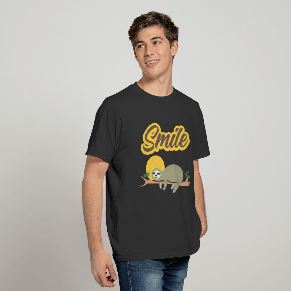 Smile-smiling sloth hanging and a tree branch T-shirt